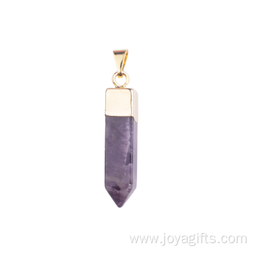 Natural Gemstone Healing Almethyst Pendant Hexagonal Prism with Gold Chain